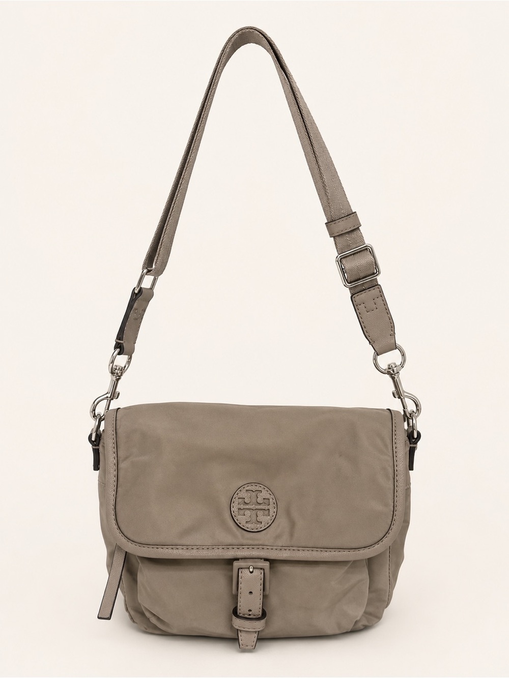 Tory Burch Scout Perry Nylon Crossbody Bag Taupe Adjustable Strap